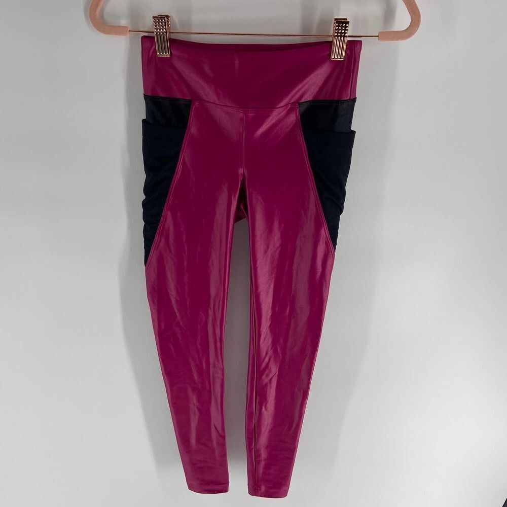 Koral Pink Black Shiny Full Length Legging Pocket Womens small - Picture 4 of 8
